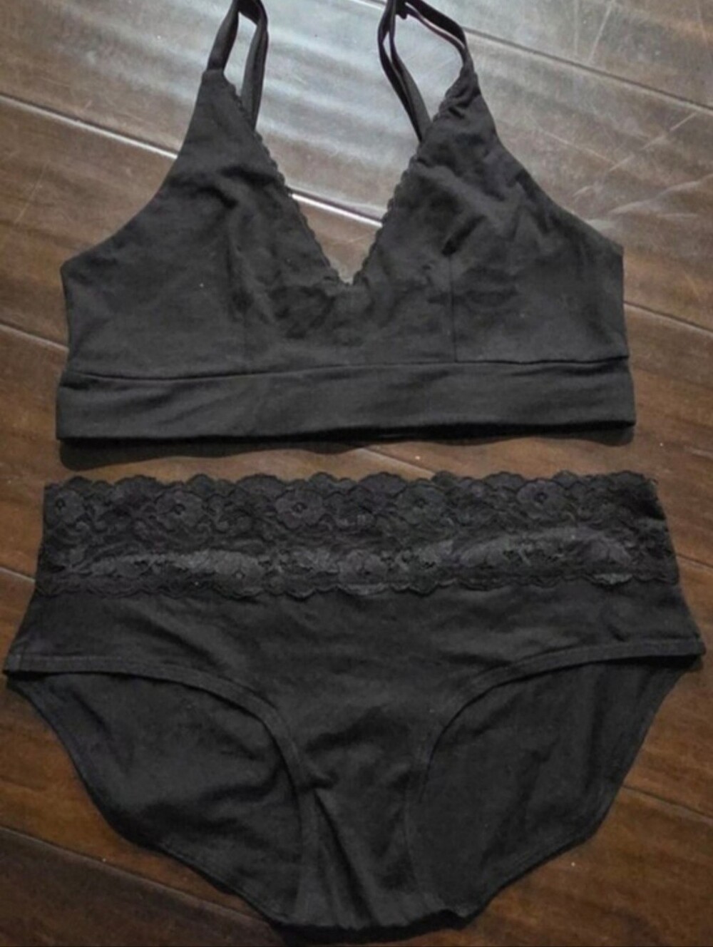 NWOT- Pact Black Lace-Trim Bralette & High-Waist Brief Set